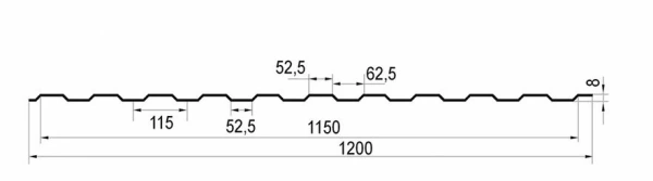 Профнастил С8 0,3 мм оцинкованный 1м